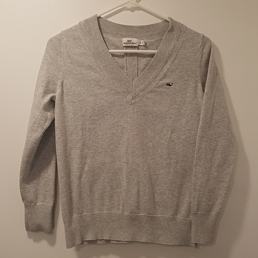 Gray Vineyard Vines V Neck Cotton Sweater